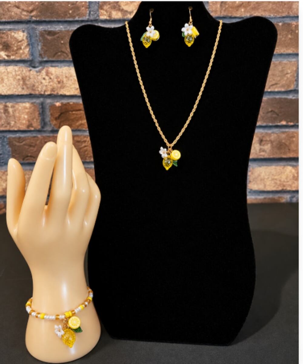 Playful Lemon Themed Jewelry Set Citrus & Flowers Charms